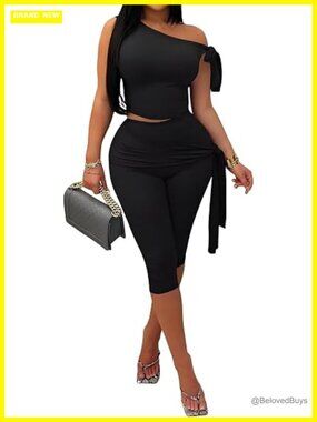 Off Shoulder Crop Top Capri Pants 2 Piece Set Clubwear